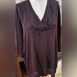 Catherines 3X Petite vintage/🆕 sheer black/red metallic nylon-spandex tunic top